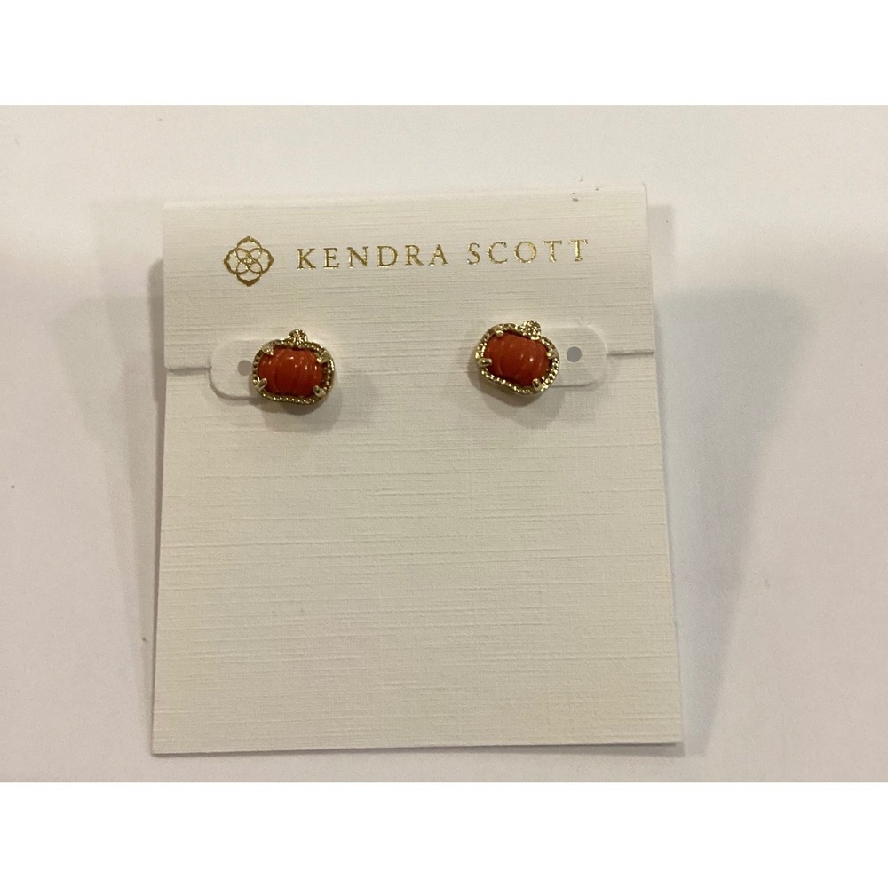 Kendra Scott Pumpkin Necklace and Earrings Set Gold Tone Orange Fall Jewelry - Picture 5 of 6